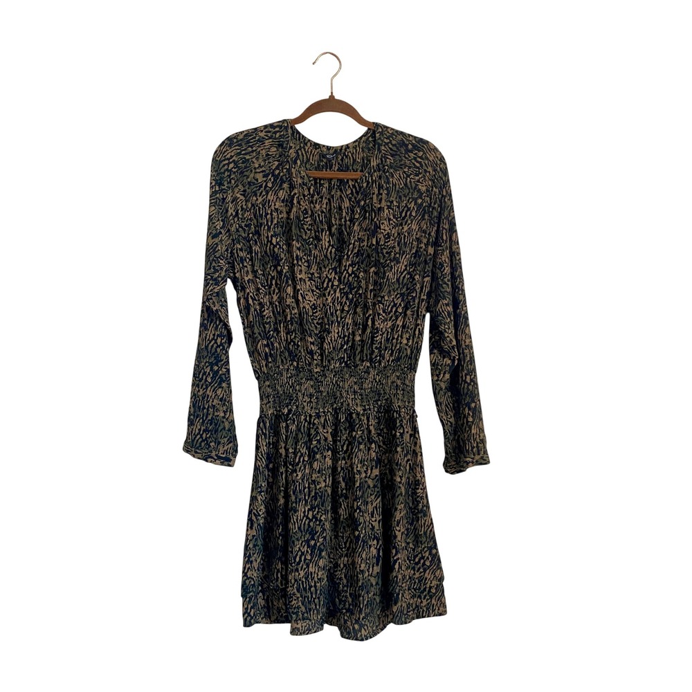 Rails Medium Jasmine Dress Olive Static Animal Print Smocked Tiered Mini Boho